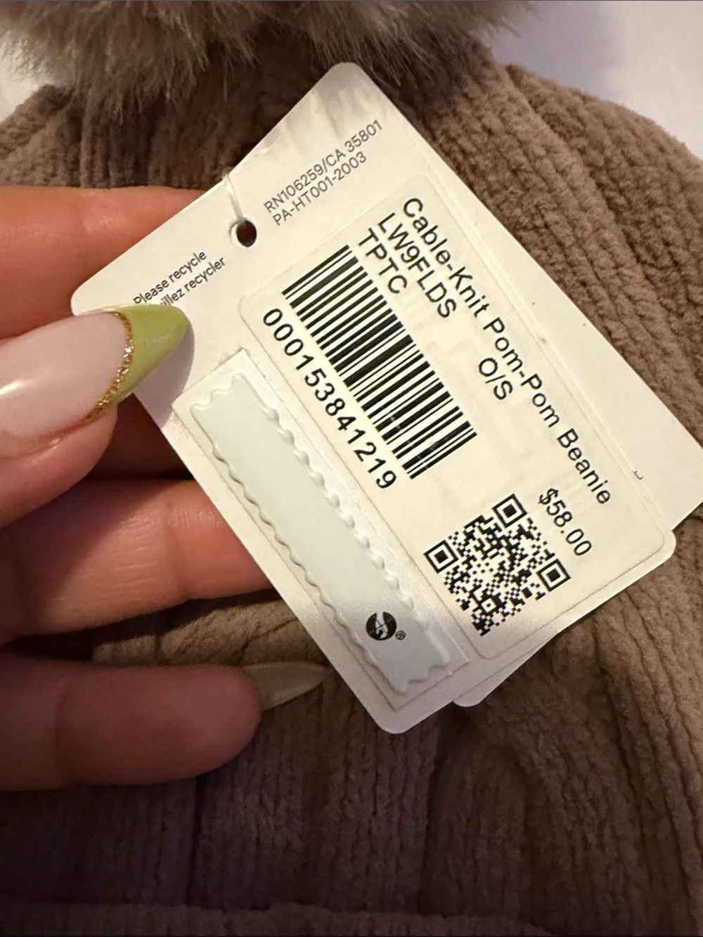 lululemon athletica Taupe Cable-Knit Pom Beanie